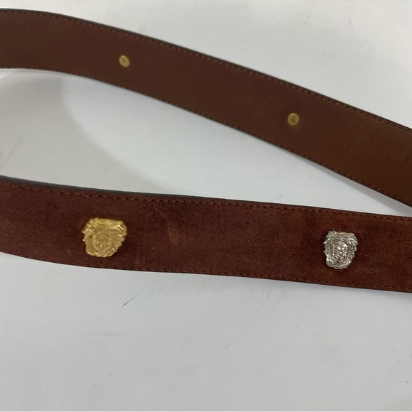 Cale Made In Spain Exotic Leather Gold Medusa Head Embellished Belt Size 26-29 - Picture 5 of 8